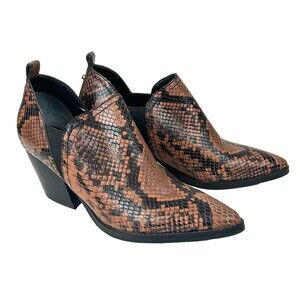 Marc Fisher Leather Black Brown Snake Print 2.5" Heel Boots Booties Shoes 8